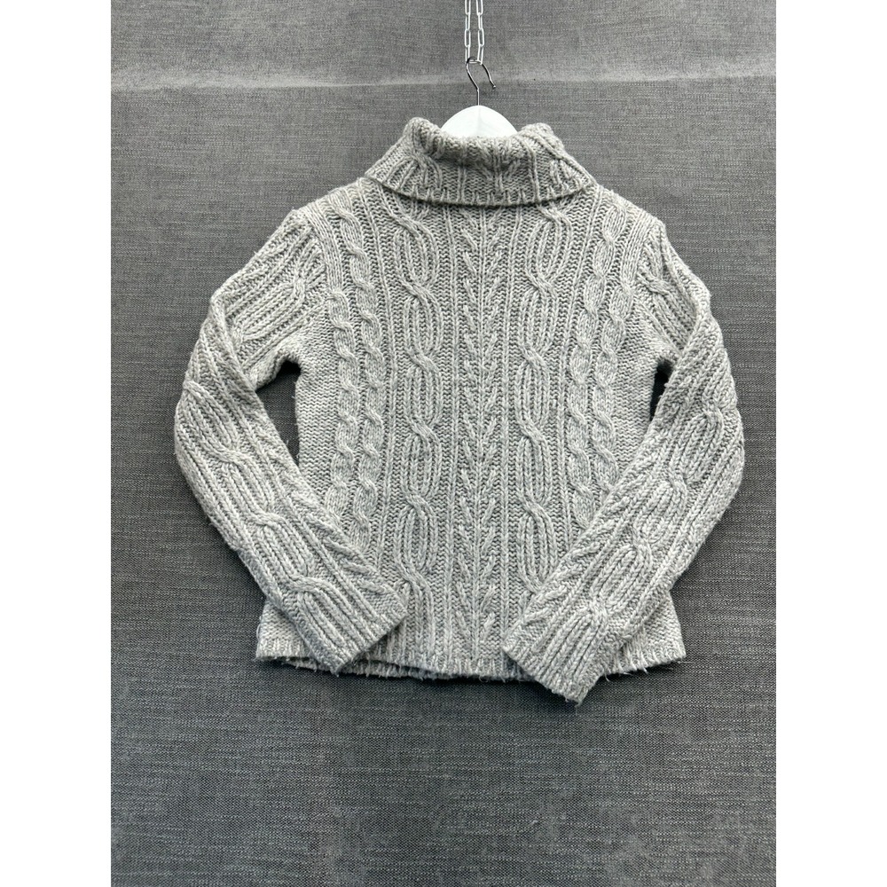 Vintage St Johns Bay Sweater Womens Medium Gray Acrylic Cable Knit Turtle Neck